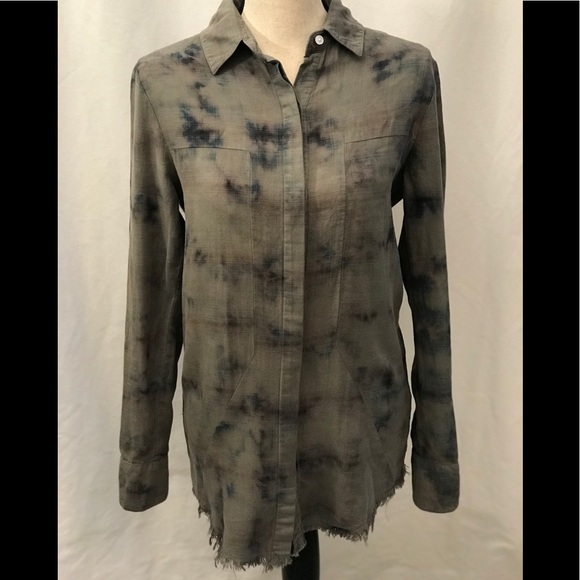 RtA Tops - RtA Green Button Up Frayed Hem $350 Blouse Size XS